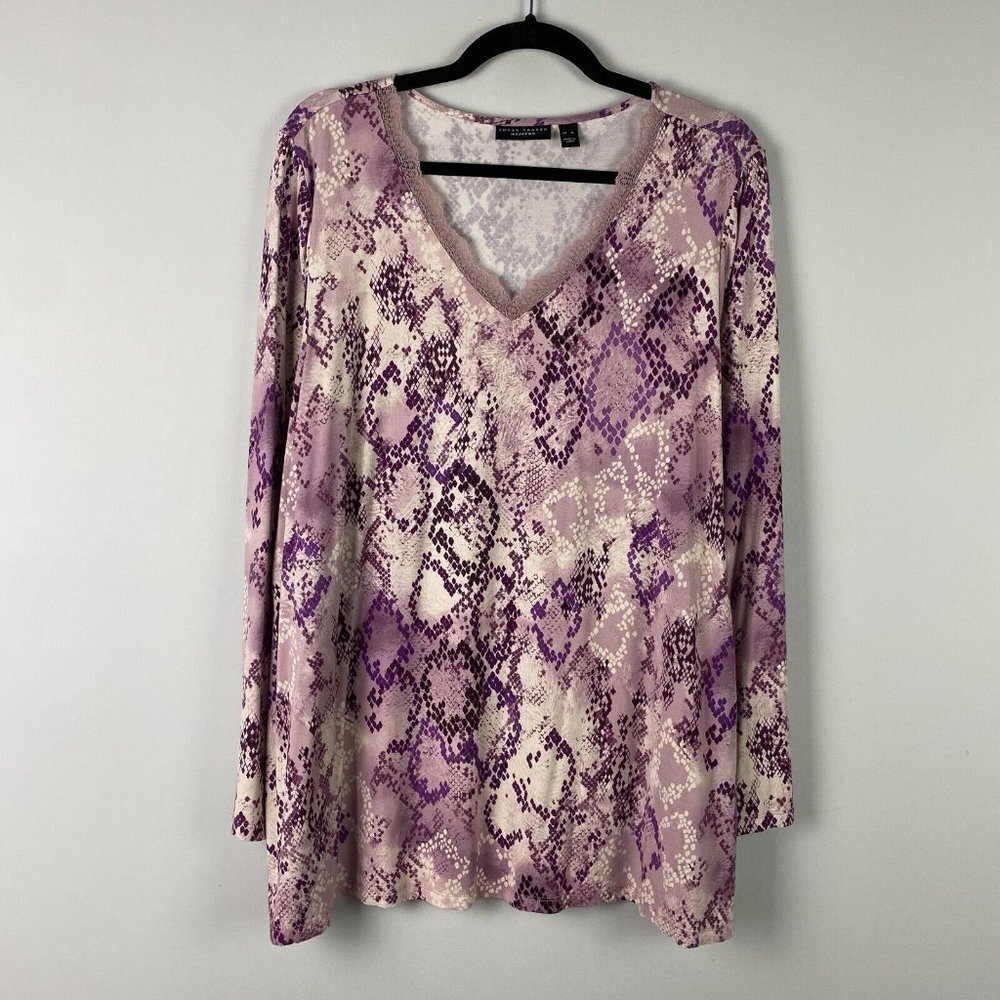Susan Graver Weekend Top Printed Cool Touch A Line Tunic Lace XL Multi A544660